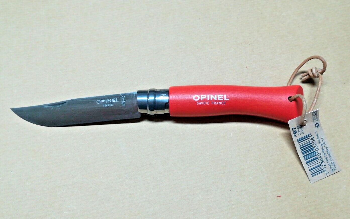 Nuovo Opinel Colorama,n.07 con laccetto in cuoio,manico colore arancione ,002208