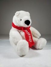 Coca-Cola Polar Bear White Plush w/ Red Scarf Stuffed Teddy Animal 9 1/2 In Tall