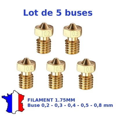 5 x Buses imprimante 3D Extrudeur V4/V5/V6 - M6 - Diamètre 0,2/0,3/0,4/0,5/0,8mm