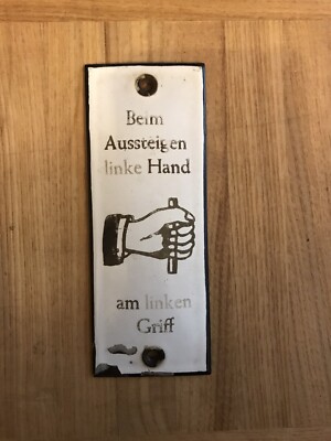 Altes Emailschild Eisenbahn Hinweisschild Linke Hand Am Linken Griff Bahn