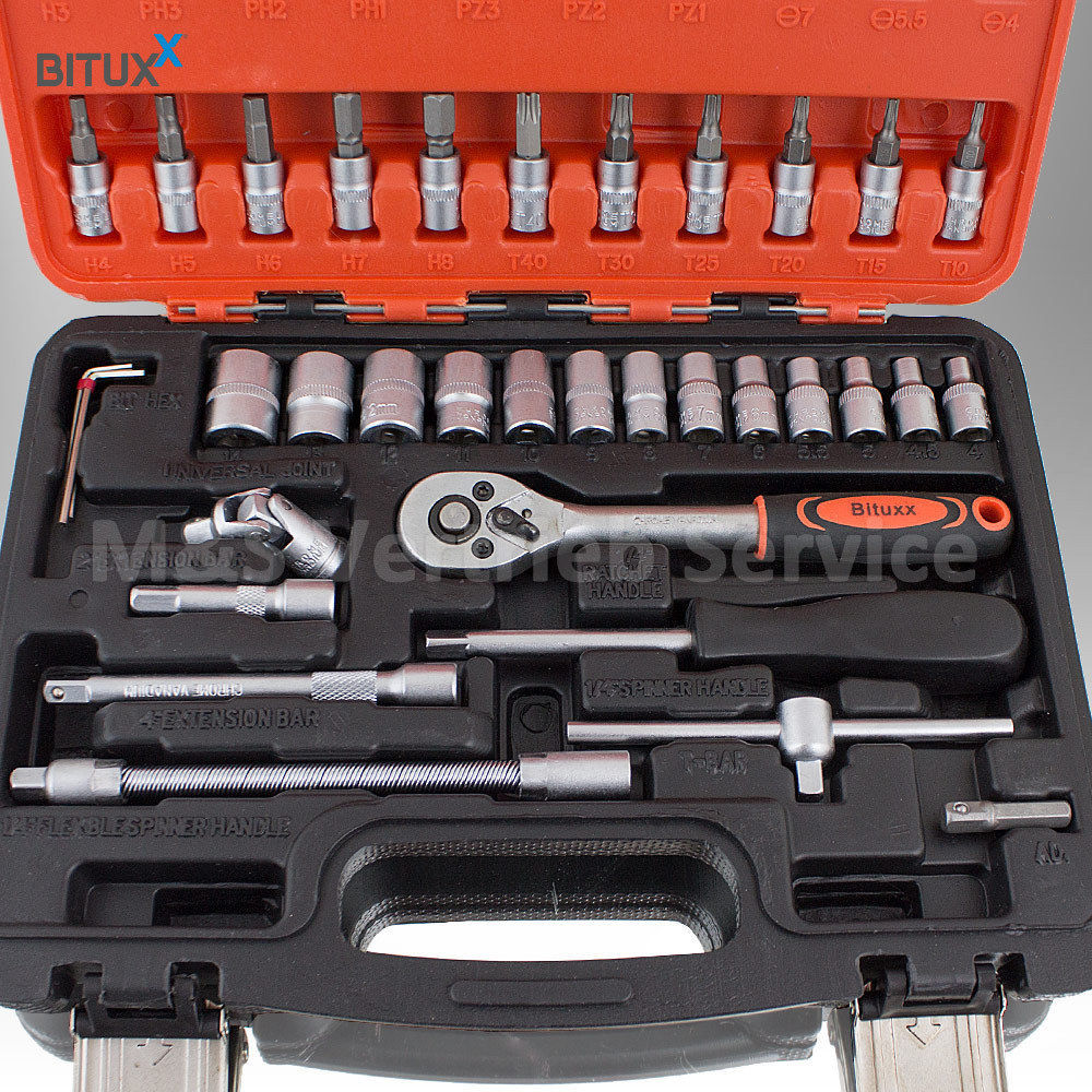 TACTIX Ratschen-Bit & Stecknuss-Set 57-teilig – Inkl. Aufbewahrungsbox, Chrom-Vanadium-Stahl, Für Profis & Heimwerker