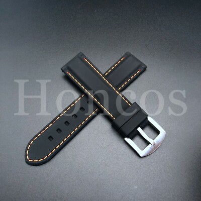 22MM RUBBER BAND STRAP FOR MONTBLANC TIMEWALKER WATCH BLACK ORANGE STITCHING 