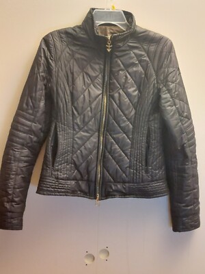 Authier  US M Size 8 EU 42 Fitted Short Moto Bomber Quilted Jacket Black