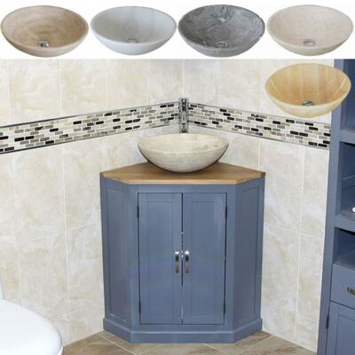 Grau lackiert Badezimmer Waschtischunterschrank Eckwaschschrank & Marmor Steinbecken 501BG