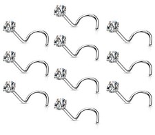 Juego de 10 puntas de gemas transparentes para nariz anillos tornillos 18 g 20 g joyería corporal al por mayor