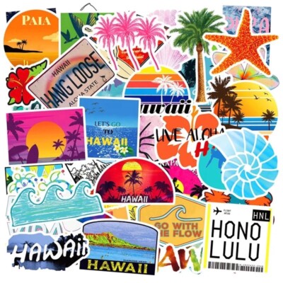 20 Random Hawaii Surfing Vacation Holiday Stickers Decals Hydro Free ...