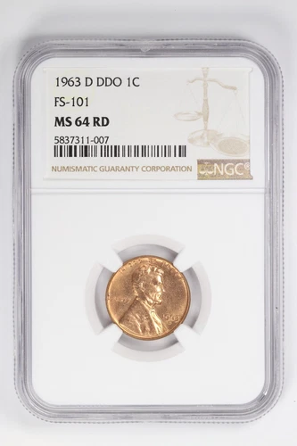 1963-D DDO Lincoln Memorial Cent FS-101 1C NGC MS64 RD