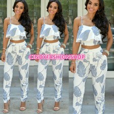 Sexy Women Ladies Sleeveless Bodycon 2PC Jumpsuit Romper Trousers Clubwear Pants
