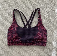 LULULEMON Energy Bra Size 4 Glossy Pink Black Medium Support Sports B/C VEUC