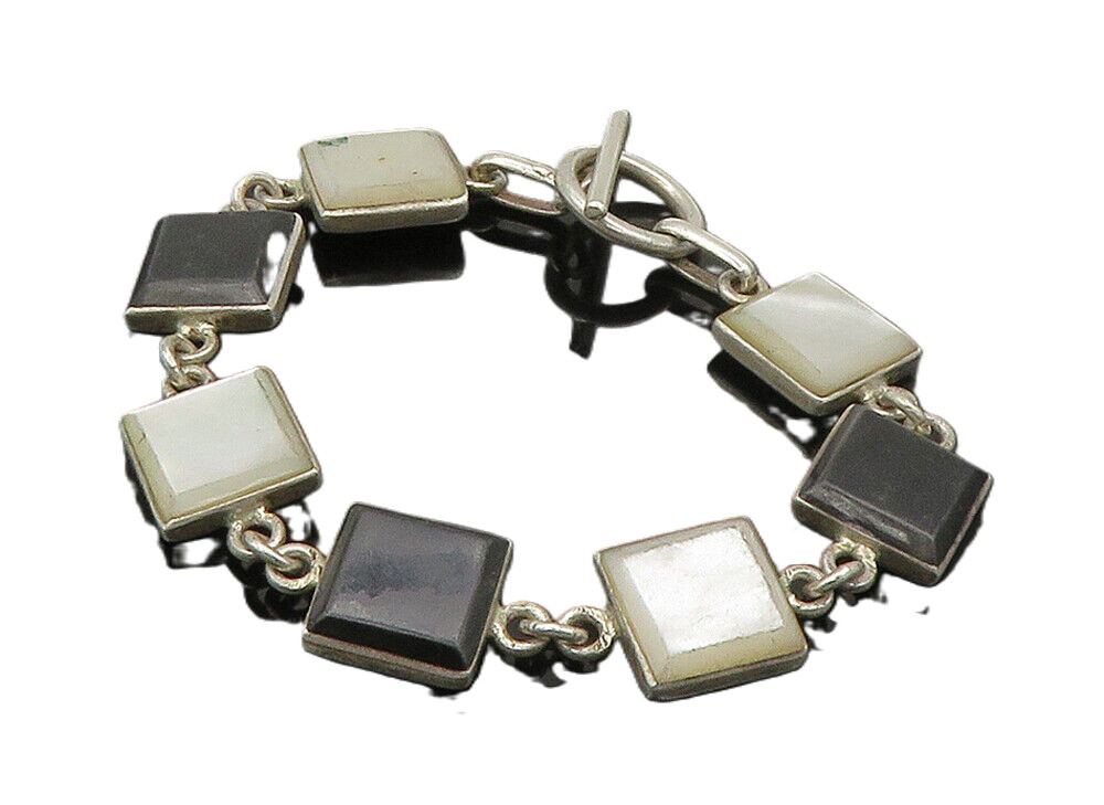 アクセサリー silver 925 ONYX vintage bracelet 925 Silver Vintage Mother Of Pearl & Black Onyx Chain
