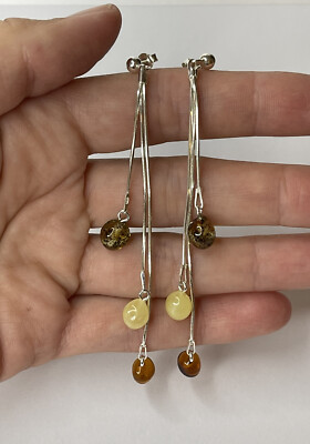 Ohrhänger BALTISCHER AMBER mit Sterlingsilber. MEHRFARBIGE Bernstein Ohrringe.