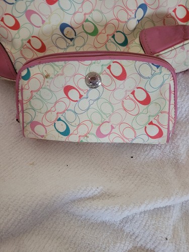coach satchel handbag pre-owned white, pink, blue green yellow - Picture 5 of 11