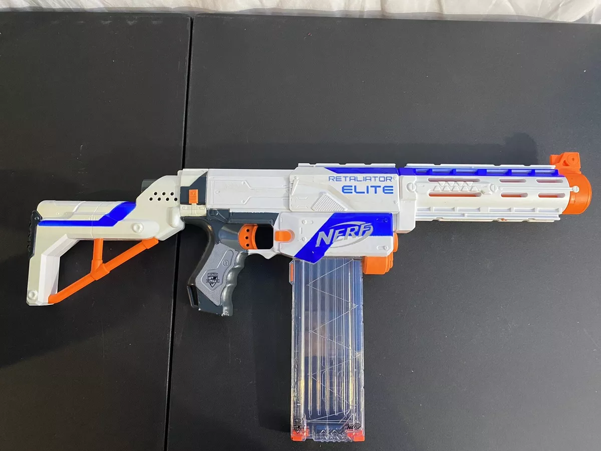 Nerf Retaliator Elite White Dart Gun with 12 Round Extended Clip