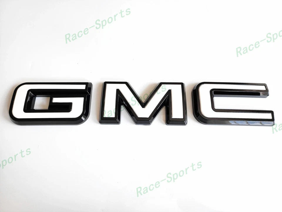 Superposición Delantera Trasera Negro Blanco GMC Emblema 2019+ Sierra 1500 2500HD 3500HD Canyon Foto 3 de 4