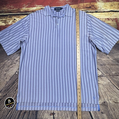 Ralph Lauren POLO GOLF Shirt Mens XL Striped Pima Cotton Pony Blue Lavender - Picture 5 of 10
