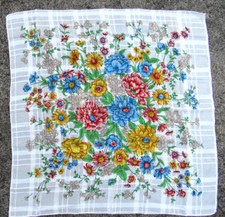 Vintage Beautiful Bright Flower Floral 30" Square Polyester Scarf EUC
