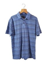 Boston Crew Mens Size Large L Blue Striped Polo Shirt Short Sleeved Top