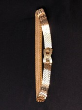 Vintage Women's Gold Toned Stretch Fish Scale Style Metal Buckle Serpentine Belt