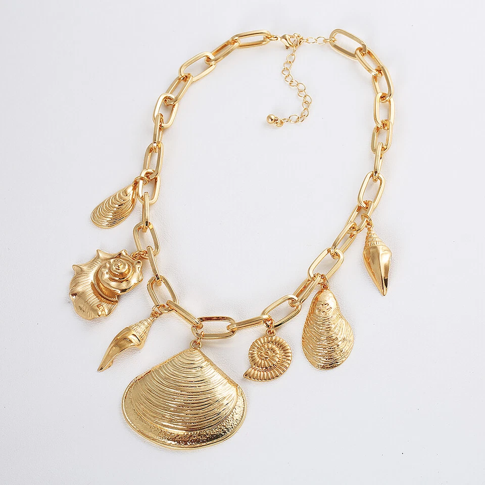 Zara золотой морской жизни оболочка подвеска нагрудник ожерелье женщин подарок отпуск ювелирных изделий - Изображение 3 из 4