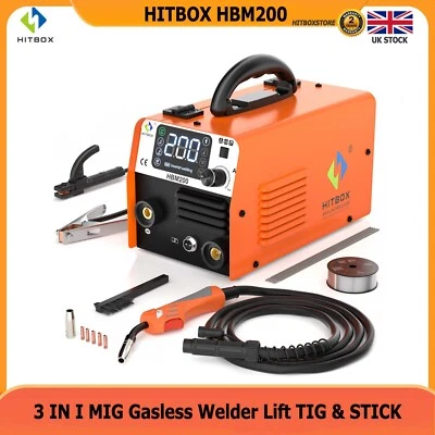 HITBOX 3IN1 MIG WELDER MMA DC 200Amp GASLESS 220V IGBT MINI MIG WELDING MACHINE