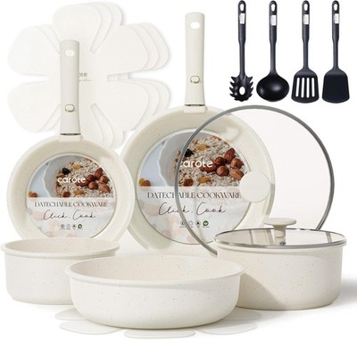 Space-Saving 17-Piece Nonstick Kitchen Set with Detachable Handles & Essentials