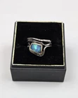 Vintage Brutalist Molten Silver Sterling & 14k Gold Opal Ring Sz3.25