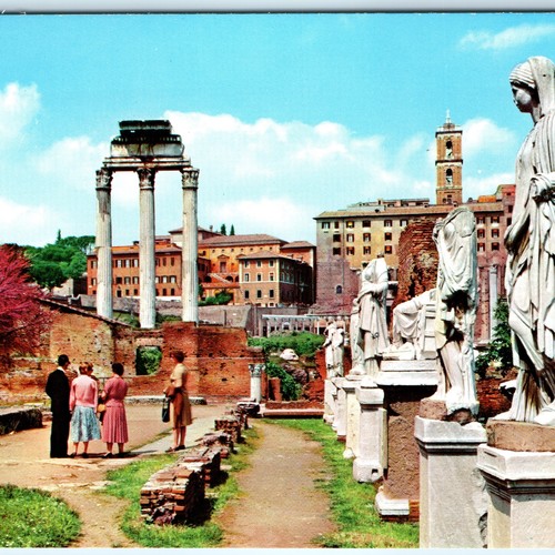 um 1970 Rom, Italien Forum Romanum Tempel Castor Pollux Statuen Chrom 4x6 Stück M25