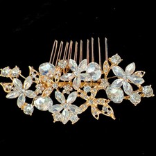 Bridal Hair Comb Gold Tone  White Rhinestones Bridal Accent