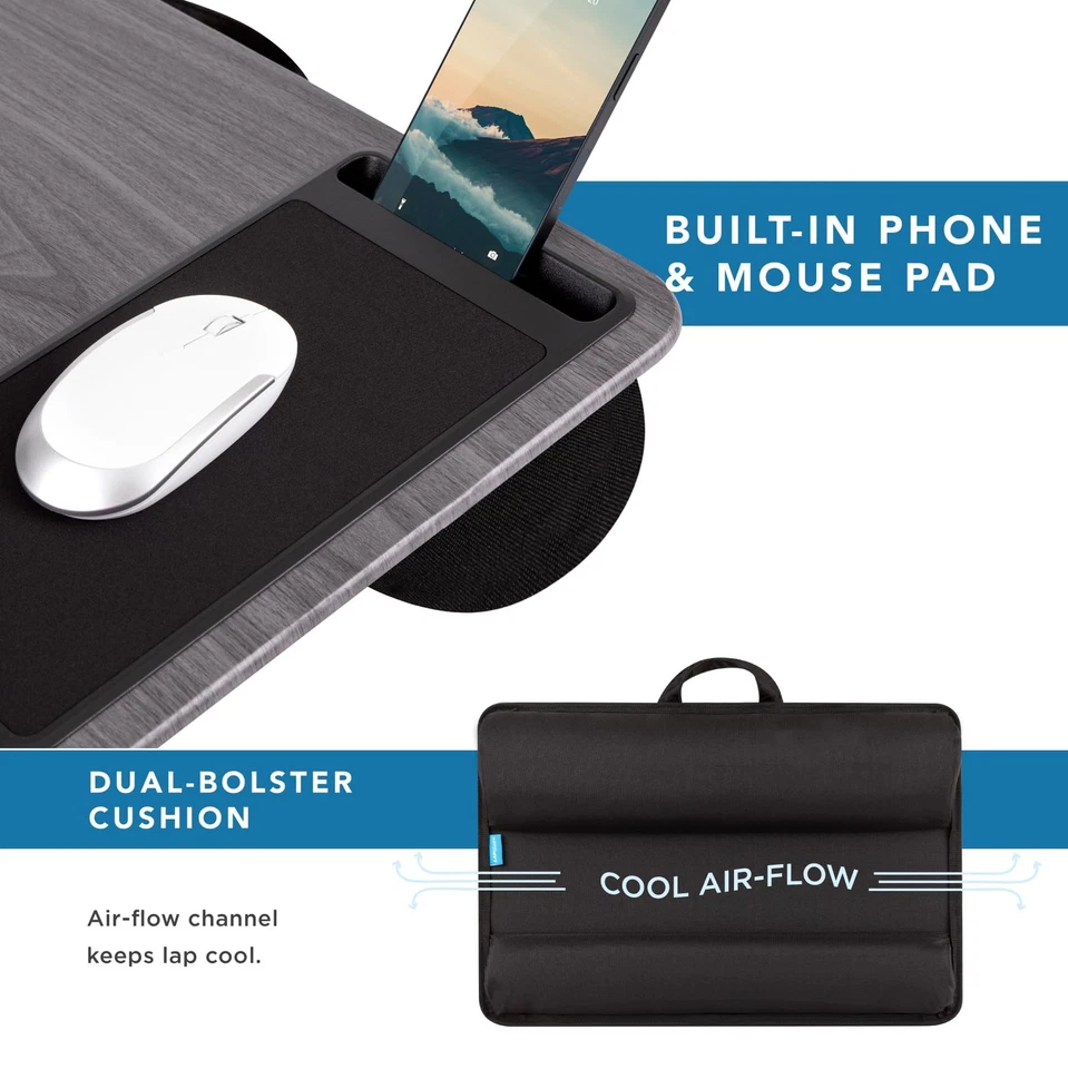 Home Office Pro Gray Woodgrain Lap Desk With Mouse Pad And Phone Slot - Image 4 of 4