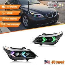LED Headlights w/RGB Animation For 2005-2010 BMW 5 Series E60 E61 Headlamps Pair