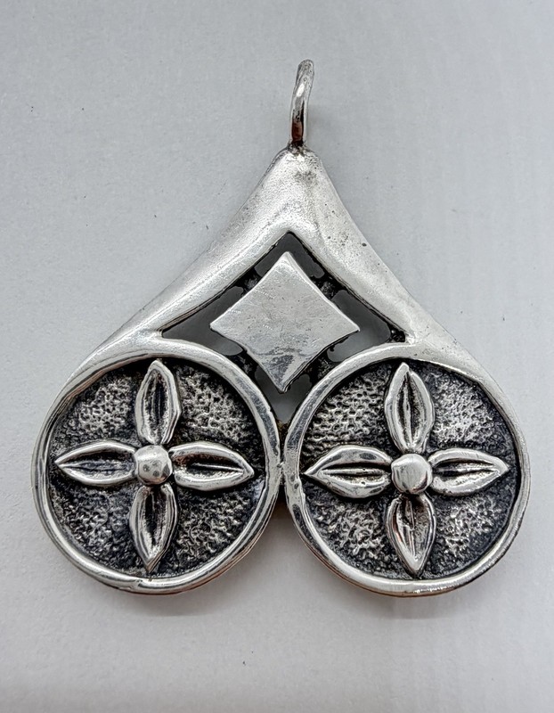 Unique VNT Scandinavian Sterling Silver Handcrafted Double Flower Pendant