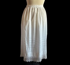 Antique Edwardian Victorian Full Length White Cotton Apron Crochet Edging