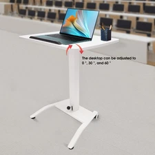 Adjustable 10°-30° Rolling Podium Desk Standing Lifting Computer  Desk White