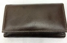 Women’s Wallet  Brown Leather Clutch Multiple Use Pockets Mirror Snap Closure