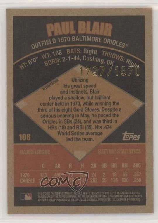 2002 Topps Super Teams Retrofractor /1970 Paul Blair #108 - Image 2 of 2