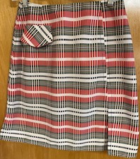 Vintage Handmade Polyester Pencil Skirt, White Red Green Plaid, 25" Waist
