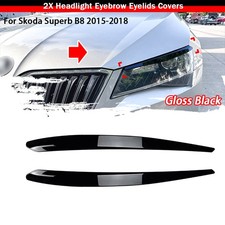 2X For Skoda Superb B8 2015-2018 Headlight Eyebrow Eyelids Covers Gloss Black