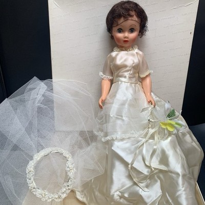 Vintage Bonnie Bride Doll 18  All Vinyl Doll Movable Arms Legs Satin Dress EUC