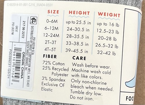Cat & Jack Toddler Girls Lt Gray Ribbed Footed Tights 12-24 Months NEW 1 Pair - Picture 4 of 4
