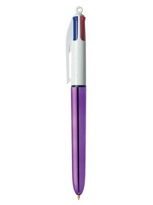 BIC 4 Colours Shine Ballpoint Pens - Metallic Purple Body, Box of 12