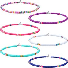 6 Pcs Beaded Choker Necklace for Women Girls Colorful Seed Bead Boho Choker Set