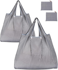 Reusable Grocery Bags, Eco-Friendly Folding Tote, Washable Waterproof Nylon, 2-P