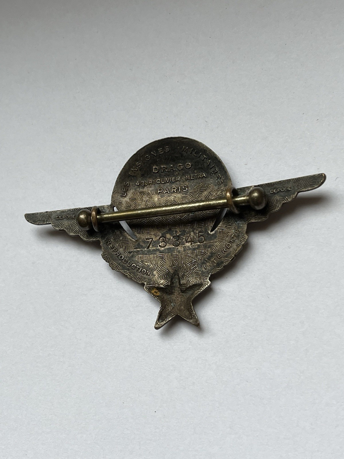 French Paratrooper Patent Badge Drago Olivier Metra No. 73345 Indochina