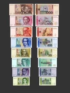 5,10,20,50,100,200,500,1000 DM Scheine 1980 + 1991 - 2 Sätze - Replik