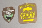 VINTAGE SET OF 2 YELLOWSTONE PARK PORCELAIN SIGN CAR TRUCK GAS OIL MOTORCYCLE
