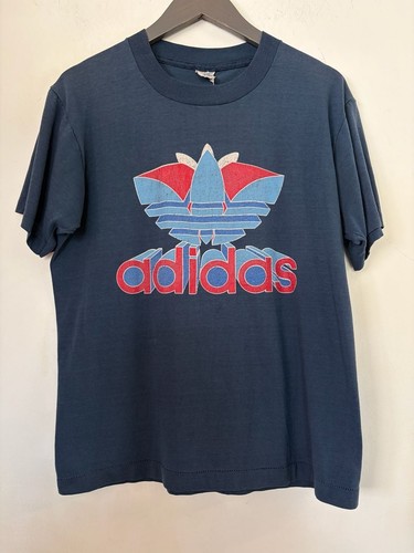 Adidas, Adidas 70’s-80’s Vintage Trefoil Logo Blue Made in USA T-Shirt Size L fits M