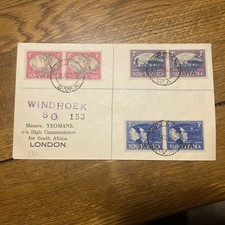South West Africa 1945 Victory Stamp bilingual pairs - plain FDC - Windhoek CDS