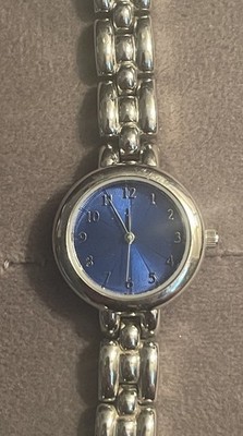 Vintage Merona MR-1057 Women's Quartz Watch, Blue Sunburst Dial, Silver Band