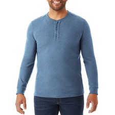 Member's Mark Men's Waffle Knit Soft Thermal Henley Classic Fit Blue Large