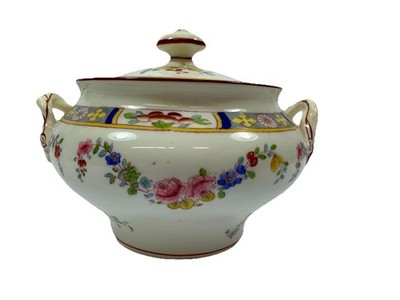 Mintons Rose Sugar Bowl & Lid England Globe Stamp Antique Edwardian Garland